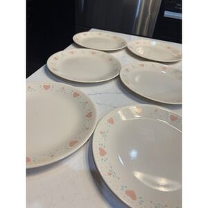 6 Pc Corelle FOREVER YOURS Heart Dinner Plates 10.25" Pink/Cream/Blue Vintage